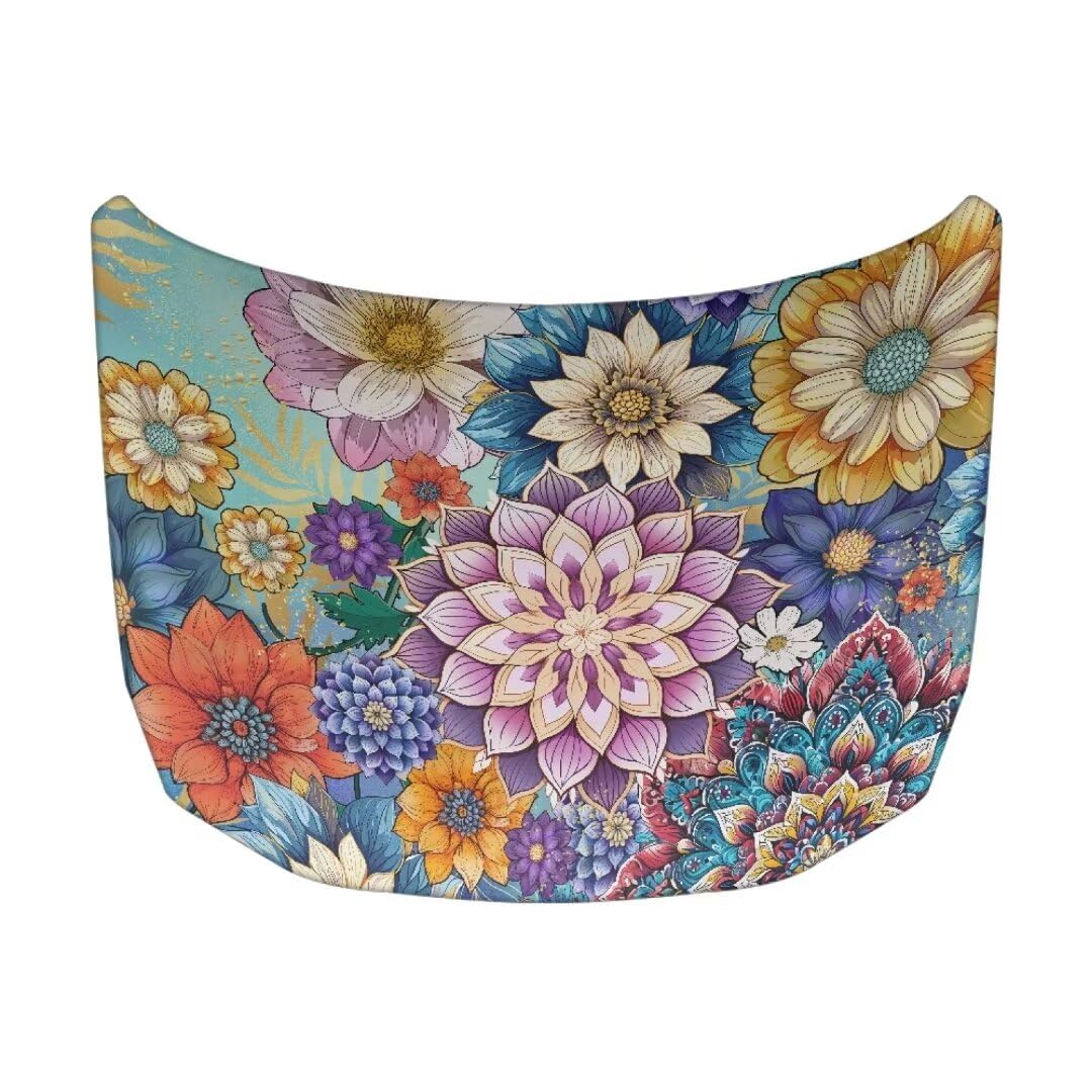 TOADDMOS Boho Floral Blossom Mandala Auto Haube Abdeckung 39.37x59.05 IN Auto Haube Schutzhülle Elastische Auto Haube Schutzhülle, Entfernen von TOADDMOS