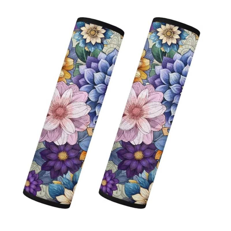 TOADDMOS Boho Floral Blossom Sicherheitsgurt Abdeckungen Set von 2 Fuzzy Fluffy Sicherheitsgurt Kissen Sicherheitsgurt Abdeckungen für Erwachsene Frauen Lady Warme Sicherheitsgurt Kissen von TOADDMOS