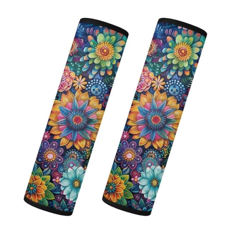 TOADDMOS Boho Floral Blossom Sicherheitsgurt Abdeckungen für Erwachsene Mandala Fuzzy Fluffy Sicherheitsgurt Kissen Set von 2 Schulter Pads Fit Automotive für SUV, LKW, Limousine von TOADDMOS