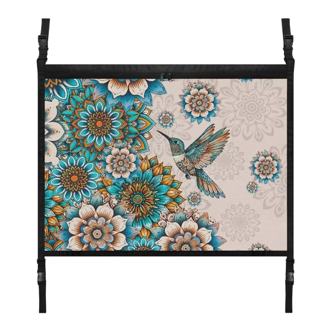 TOADDMOS Boho Kolibri Auto Netting Tasche Mandala Blumen Reise Auto Organizer 31.69x24.02 IN Car Storage Net Tasche, Auto Dach Zubehör von TOADDMOS