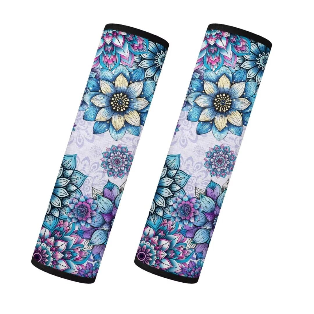 TOADDMOS Boho Lila Mandala Sicherheitsgurt Abdeckung Pad Floral Blossom Weiche Auto Sicherheitsgurt Abdeckung Warme Auto Gurt Pads Universal Fit für Fahrzeuge,2-teiliges Set von TOADDMOS