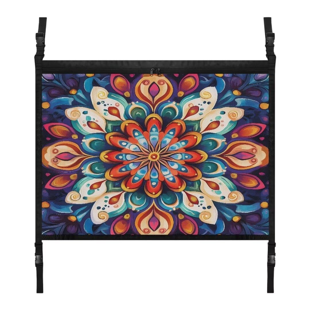 TOADDMOS Boho Mandala Blossom Deckennetz Lagerung 31.69"x24.02" Automobil Frachtnetze Auto Netztasche, SUV Camping Zubehör von TOADDMOS