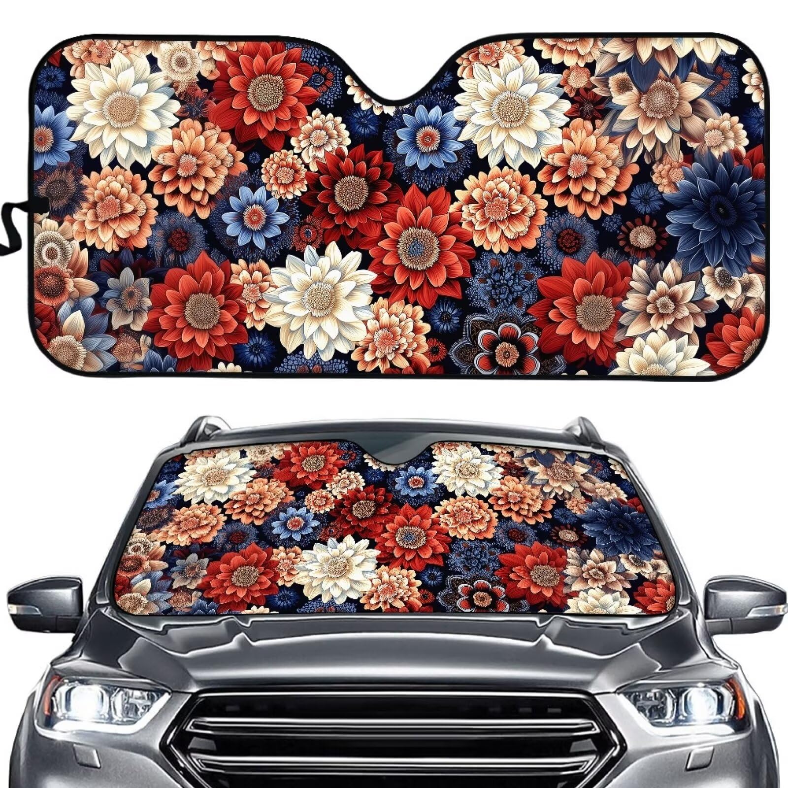 TOADDMOS Boho Mandala Blumen Windschutzscheibe Sonnenschirm für Auto Truck&SUV Sonnenschutz Visier Automotive Innenraum Sonnenschutz Wärmereduktion Zubehör von TOADDMOS