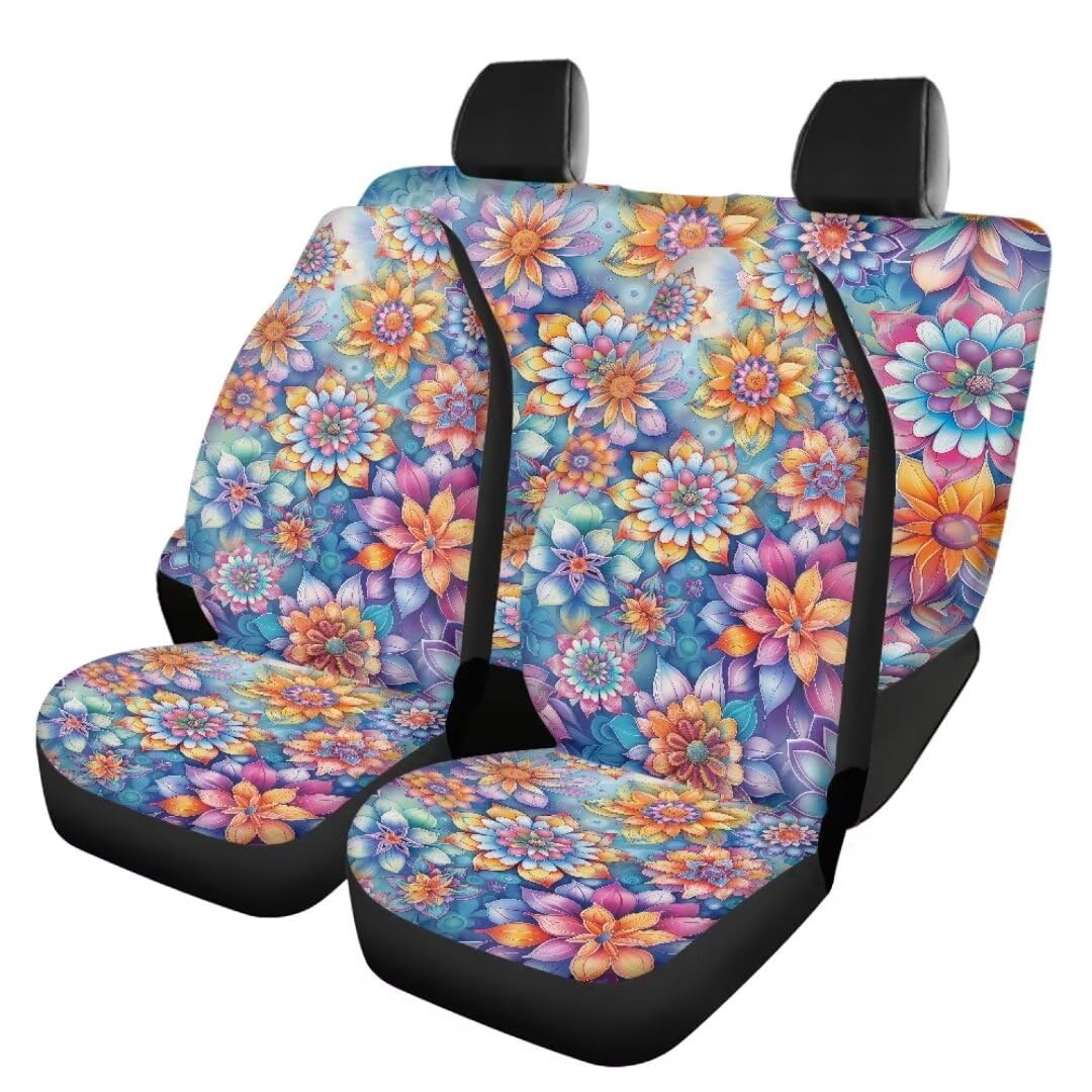 TOADDMOS Boho Mandala Kfz-Sitzbezüge Set von 4 Ethnischen Stil Blumen Vordere Eimer Sitzbezüge mit Split Hintere Bank Dekorative Abdeckung rutschfeste Schutzhülle Zubehör von TOADDMOS