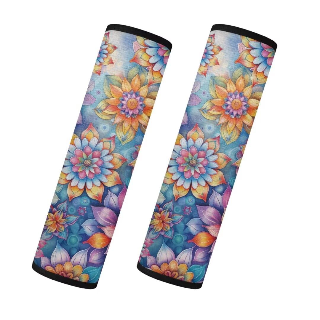 TOADDMOS Boho Mandala flauschige Sicherheitsgurt Abdeckungen Blumen Sicherheitsgurt Kissen 2PCS Universal Auto Sicherheitsgurt Pads für LKW SUV Van Auto Sicherheitsgurt Abdeckung Pad von TOADDMOS