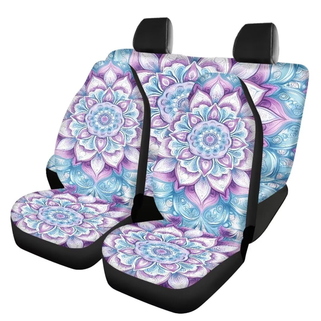 TOADDMOS Bohomian Mandala Auto Innenraum Sitzbezug Set Blumenblumen Trendige Vorder Rücksitz Bezüge Allwetter Fit für Frauen Lady Limousinen, Autos, Vans, 4-teiliges Set von TOADDMOS