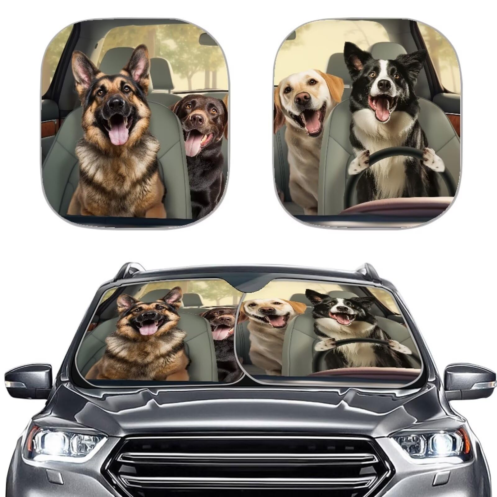 TOADDMOS Border Collie Driver Windschutzscheibe Sonnenschirme für Auto German Shepherd Faltbarer Sonnenschutz Set von 2 Blocking Sonnenschutz Abdeckung, Auto Innenraum Zubehör für Sonnenwärme von TOADDMOS