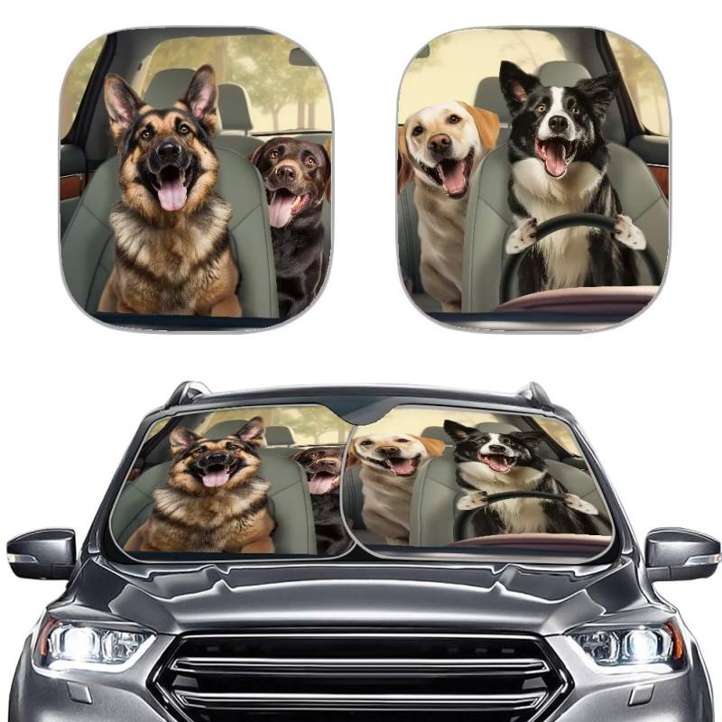 TOADDMOS Border Collie Driver Windschutzscheibe Sonnenschirme für Auto German Shepherd Faltbarer Sonnenschutz Set von 2 Blocking Sonnenschutz Abdeckung, Auto Innenraum Zubehör für Sonnenwärme von TOADDMOS