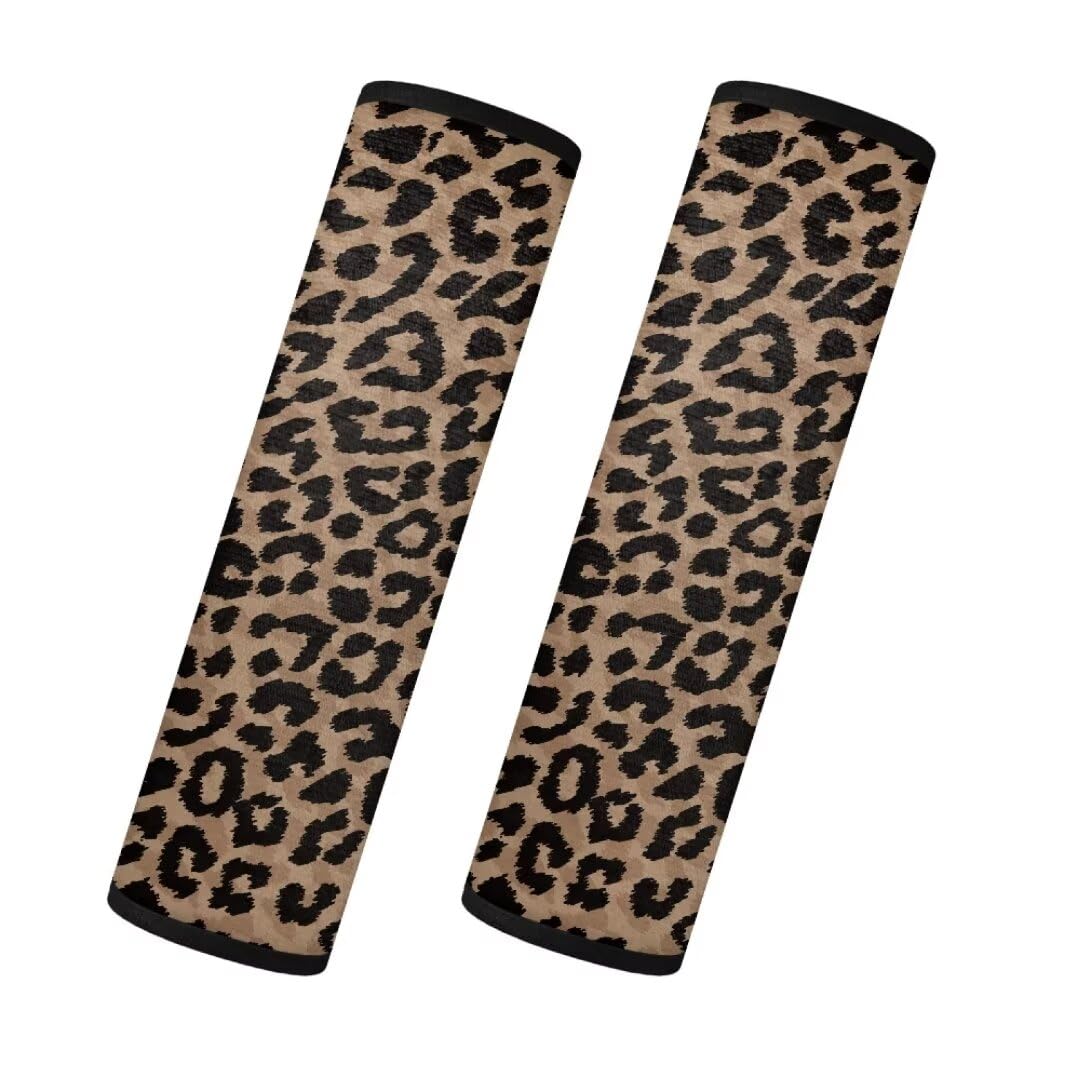 TOADDMOS Brown Leopard Print Sicherheitsgurt Abdeckung Pad Trendy dekorative Sicherheitsgurt Kissen Set von 2 Weiche Fuzzy Flauschige Auto Sicherheitsgurt Abdeckung Fit Auto für Frauen Mädchen Männer von TOADDMOS