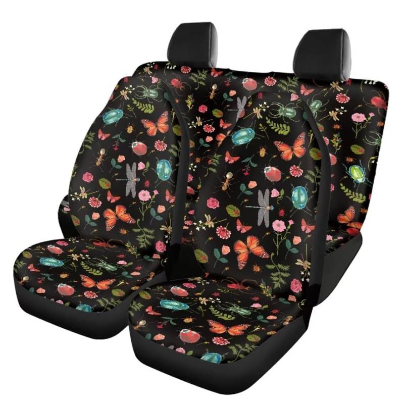 TOADDMOS Butterfly Dragonfly Auto Sitzbezüge Set Floral Flowers Front&Rear Sitzbezug Schmutzige Premium Polyester Sitzbezüge für Frauen Lady, 4-teiliges Set von TOADDMOS