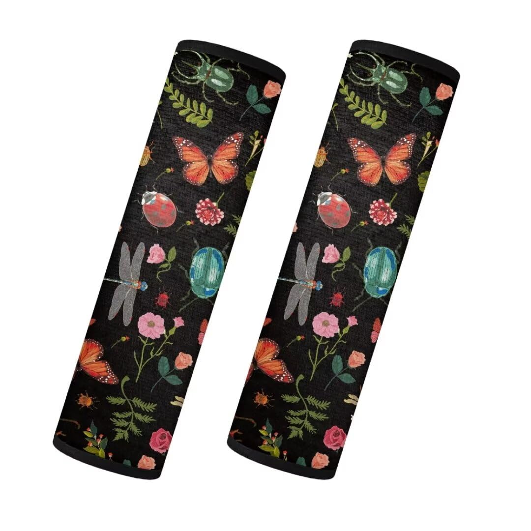 TOADDMOS Butterfly Dragonfly Sicherheitsgurt Kissen Floral Farn Sicherheitsgurt Abdeckung Passt für Auto, SUV Limousine, LKW, Auto Sicherheitsgurt Pads Kissen Protektoren, 2-Pack von TOADDMOS