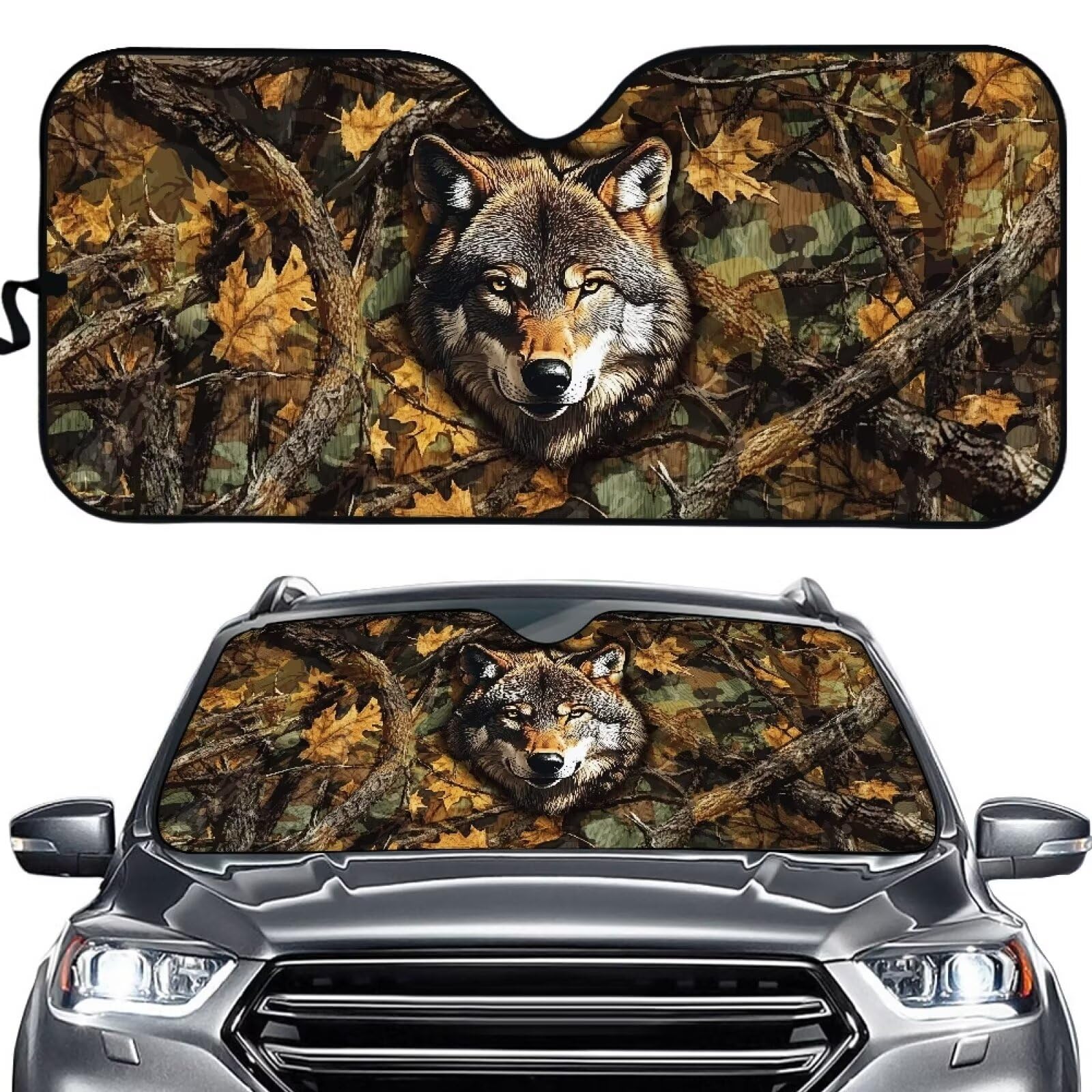 TOADDMOS Camo Jagd Wolf Windschutzscheibe Sonnenschirm für Auto LKW&SUV Sonnenschutz Blocker Auto Faltbare UV Ray Reflektor Universal Automobil Innenraum Zubehör für Sonnenschutz von TOADDMOS