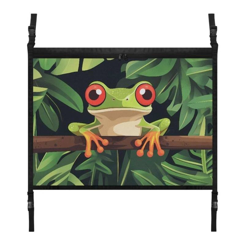 TOADDMOS Cute Frosch Auto Decke Fracht Netz Tasche Palm Blatt Auto Aufbewahrung Organizer 31.69 "x24.02 Fracht Netz für Auto Decke, Auto Reise Zubehör von TOADDMOS