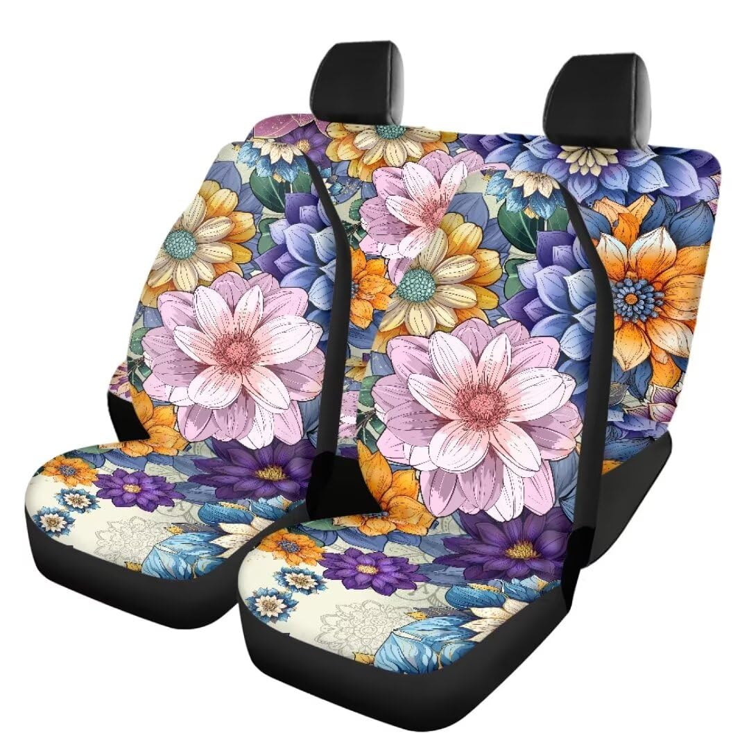 TOADDMOS Dekorative Universal Sitzbezüge für Autos Bohomian Floral Mandala Blumen Vordersitze und hintere Sitzbezüge Full Wrap Rückenlehne Schutzhülle Universal Fit für Fahrzeuge,4 Stück Set von TOADDMOS