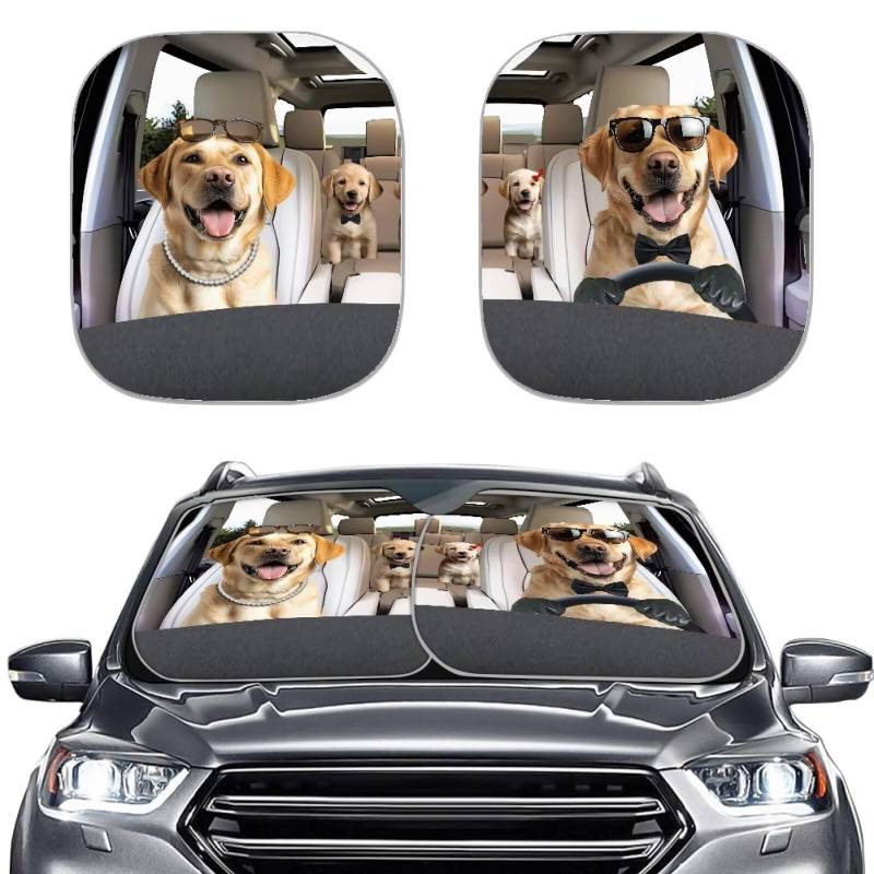 TOADDMOS Doberman Pinscher Auto Sonnenschutz Universal UV Strahlen Reflector Shade Lustige Windschutzscheibe Sonnenschutz Abdeckung Schutz für Kühle Innenräume,2-teiliges Set von TOADDMOS