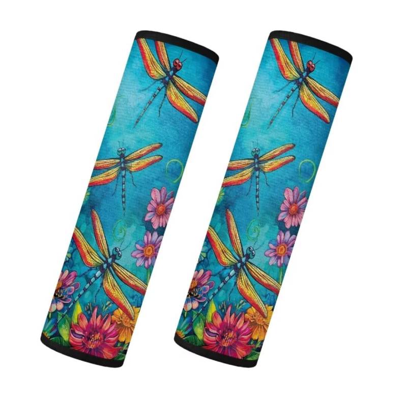 TOADDMOS Dragonfly Sicherheitsgurt Kissen Rosa Daisy Blumen Weiche Warme Sicherheitsgurt Abdeckung Flauschige Schulterpolster Universal Fit Innenabdeckungen für die meisten Autos,2 Pack von TOADDMOS