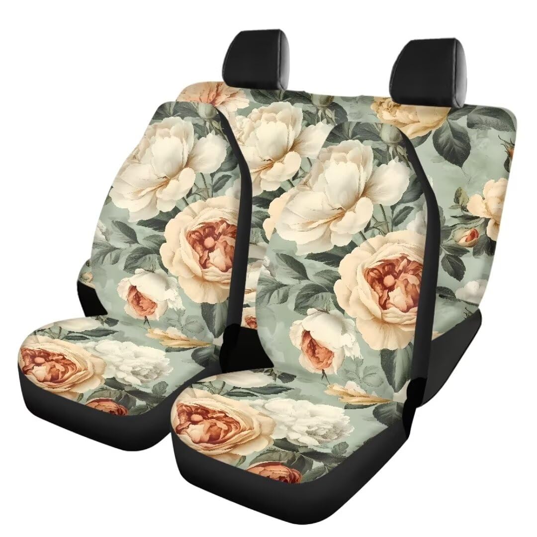 TOADDMOS Elegante Floral Front und Heck Autositzbezug Volles Set für Lady Flowers Blossom Front Eimer Sitzprotektoren Komfortable Satteldecke Sitzbezüge Universal Fit Innenbezüge für die meisten Autos von TOADDMOS