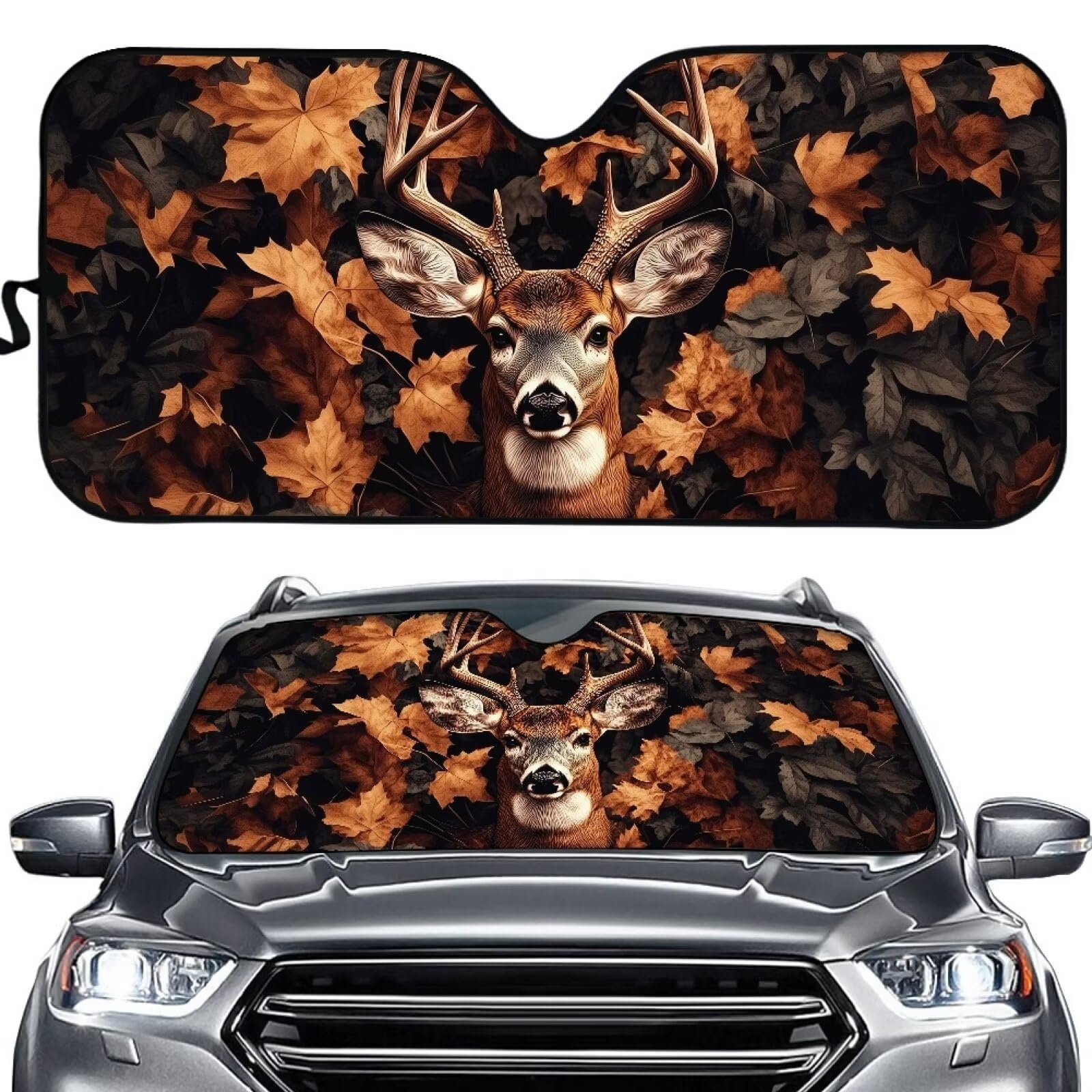 TOADDMOS Fall Forest Reindeer Car Windschutzscheibe Sonnenschirm Hitzeschirm Frontfenster Auto Sonnenschirm Windschutzscheibe Auto Sonnenschirm für UV-Strahlen und Sonnenhärmeschutz von TOADDMOS