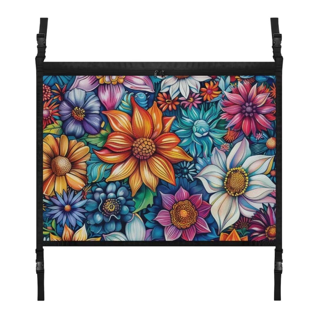 TOADDMOS Farbe Floral Blossom Auto Decke Frachtnetz für SUV 31.69x24.02 IN Auto Dachnetz Hängende Auto Lagerung Organizer, Auto Zubehör für Reisen von TOADDMOS