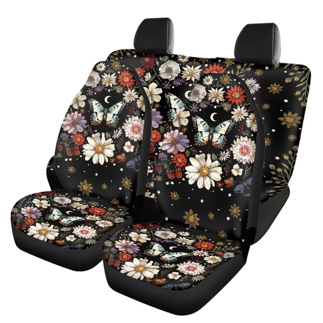 TOADDMOS Floral Butterfly Autositz Protektoren Vollständiges Set Beinhaltet Vorder- und Rücksitzbezug Schmutzfest Vollschutz Auto Innenraum Sitzbezug Set für Frauen,Airbag Kompatibel von TOADDMOS