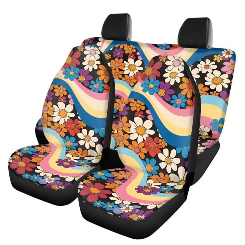 TOADDMOS Floral Flowers Wave Satteldecke Autositzbezüge Voller Satz von 4 Front Bucket Seat Cover&Rear Split Bench Seat Cover Universal Size Fit für die meisten Autos SUVs LKW Vans von TOADDMOS