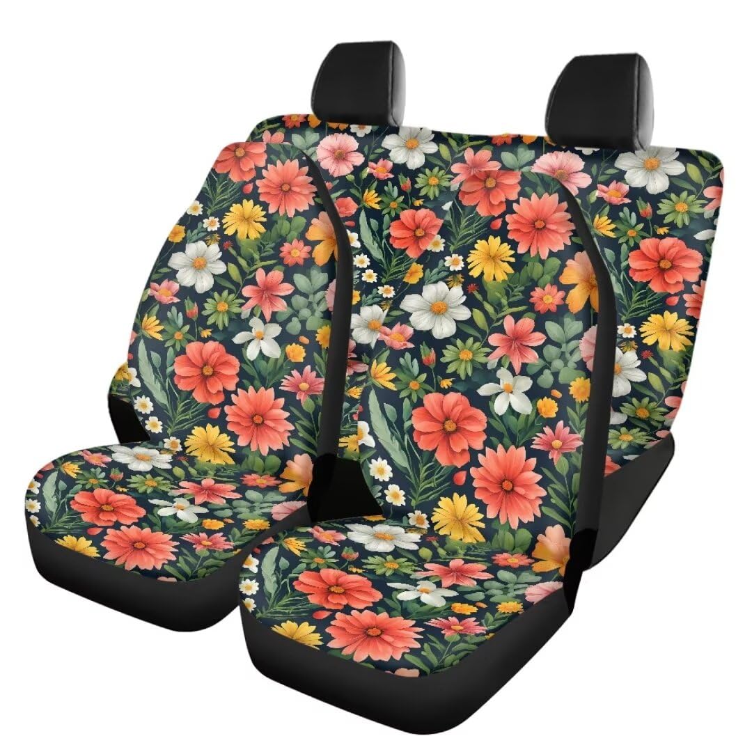 TOADDMOS Frauen Frühling Floral Auto Sitzbezüge Voller Satz Blumen Vordersitzbezüge für Autos mit Split Hinterbank Rücksitzbezug Universal Fit Innenbezüge für die meisten Autos,4 Stück Set von TOADDMOS