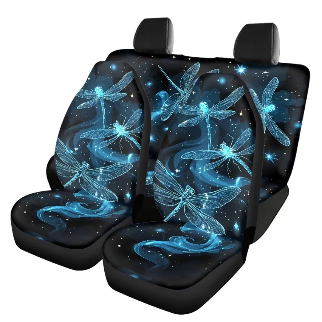 TOADDMOS Galaxy Space Dragonfly Auto Innenraum Sitzbezug Set Anti-Rutsch vordere Eimer Sitzprotektoren mit hinten Split Bank Sitzbezug Fit Automotive für SUV, LKW, Limousine, 4-teiliges Set von TOADDMOS