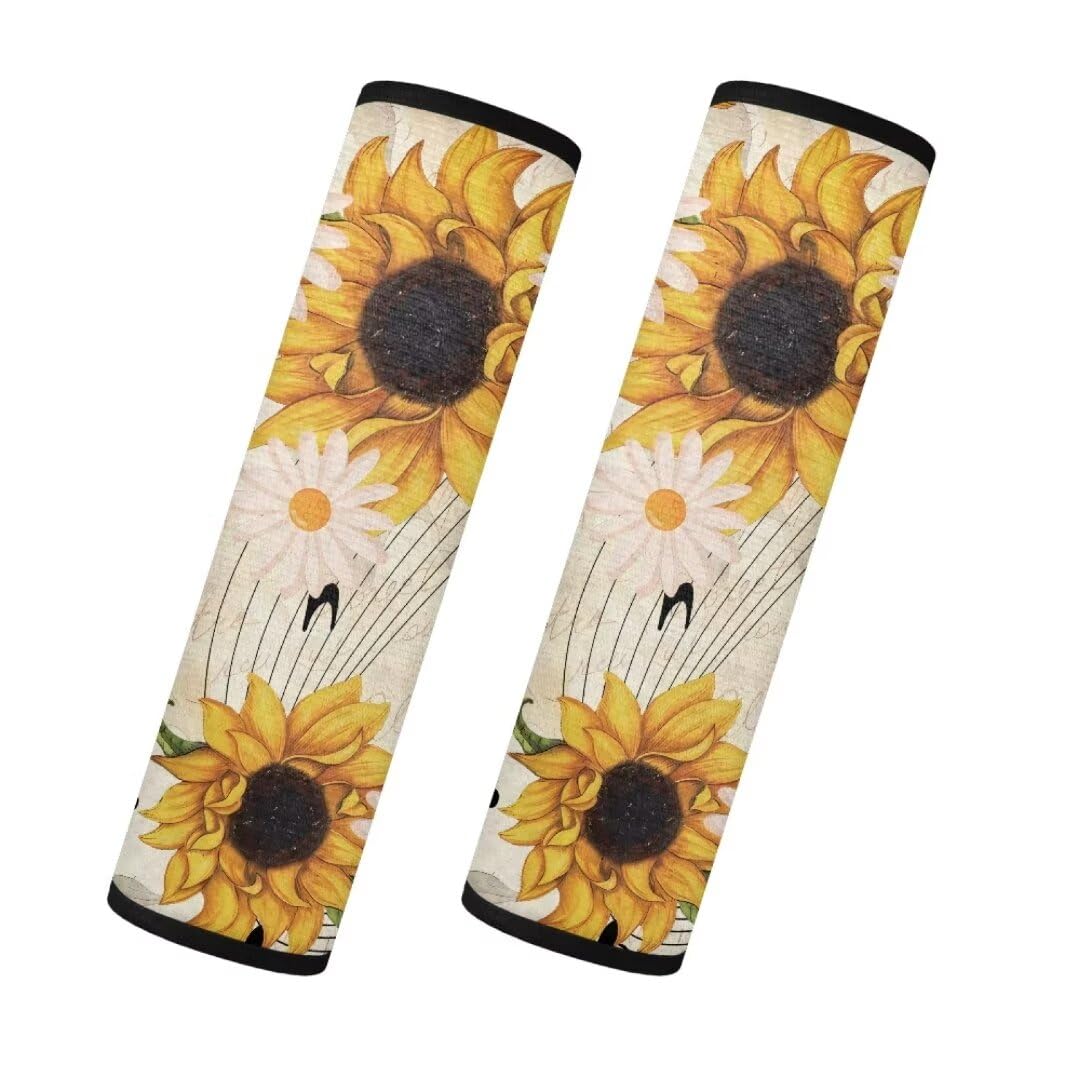 TOADDMOS Gelbe Sonnenblume Daisy Sicherheitsgurt Abdeckung Pad Musik Note Autositz Schultergurt Pads hilft, Sie Hals und Schulter zu schützen,2 Pack von TOADDMOS