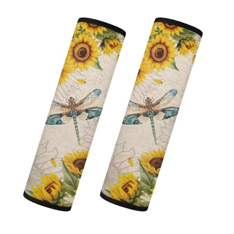 TOADDMOS Gelbe Sonnenblume Libelle Sicherheitsgurt Abdeckung Pad für Frauen 2-Pack Weiche Flanell Sicherheitsgurt Kissen Schulterpolster Universal Fit Innenabdeckungen für die meisten Autos von TOADDMOS