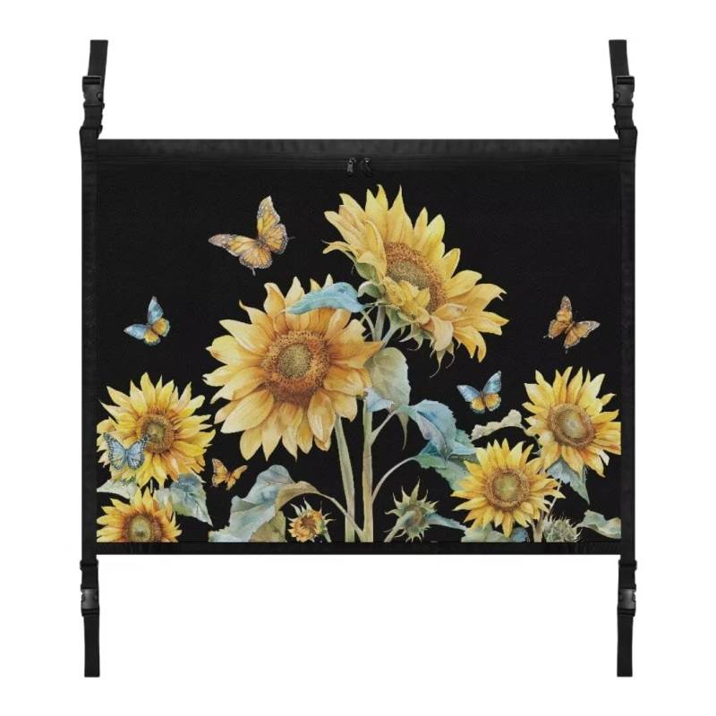 TOADDMOS Gelbe Sonnenblume Schmetterling Auto Decke Cargo Net Tasche Große Kapazität Auto Innenraum Dach Speicher Netz, Auto Camping Zubehör von TOADDMOS