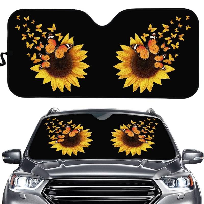 TOADDMOS Gelbe Sonnenblume Schmetterling Auto Shades für Frontfenster Auto Fenster Bildschirm Automobil Innenraum Sonnenschutz Wärmereduktion Zubehör von TOADDMOS