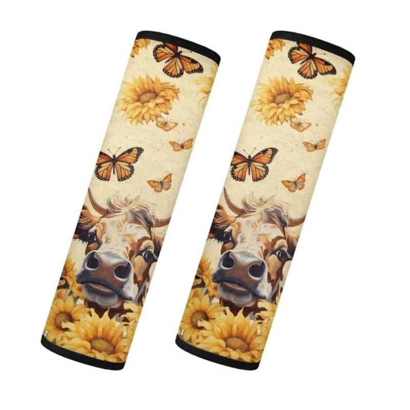 TOADDMOS Gelbe Sonnenblume Schmetterling Sicherheitsgurt Kissen Weiche Sicherheitsgurt Abdeckung Warme Autositz Schultergurt Pads Fit Auto/Auto/LKW/SUV,2 Pack von TOADDMOS