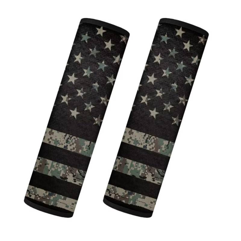 TOADDMOS Green Camo American Flag Auto Seat Strap Pads Weiches Sicherheitsgurt Kissen Passt für Auto, SUV Limousine, LKW von TOADDMOS