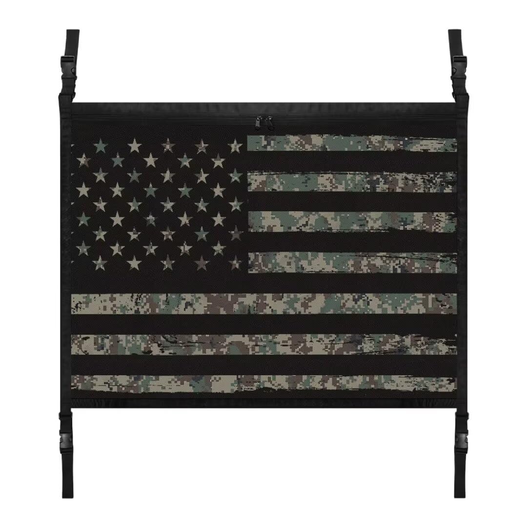 TOADDMOS Green Camo American Flag Cargo Net für Innen-Autodach 31.69"x24.02" Automobilladungsnetze SUV Auto Storage Net, Road Trip Must Haves von TOADDMOS