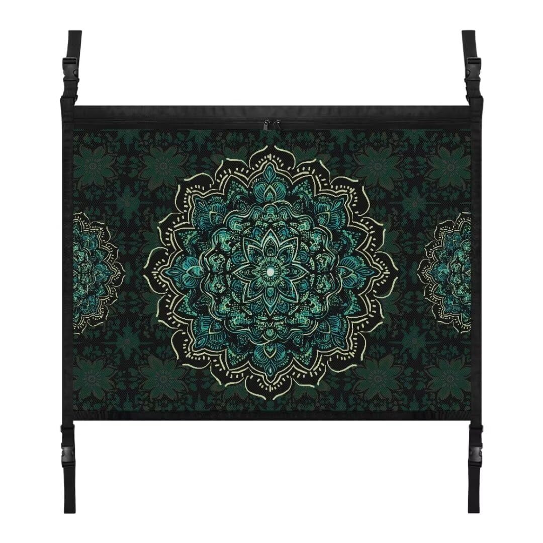 TOADDMOS Green Mandala Cargo Net für Auto Decke Boho Floral Flowers 31.69"x24.02" Auto Innenraum Dach Speicher Net Car Net Organizer, Lange Road Trip Essentials von TOADDMOS