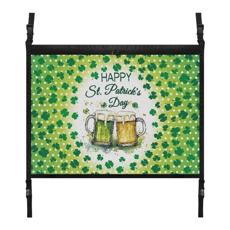 TOADDMOS Happy St. Patrick's Day Auto Decke Storage Net Bier Grün Blätter 31.69x24.02 IN Automobil Ladenetze Auto Net Organizer, Auto Aufbewahrung Zubehör von TOADDMOS