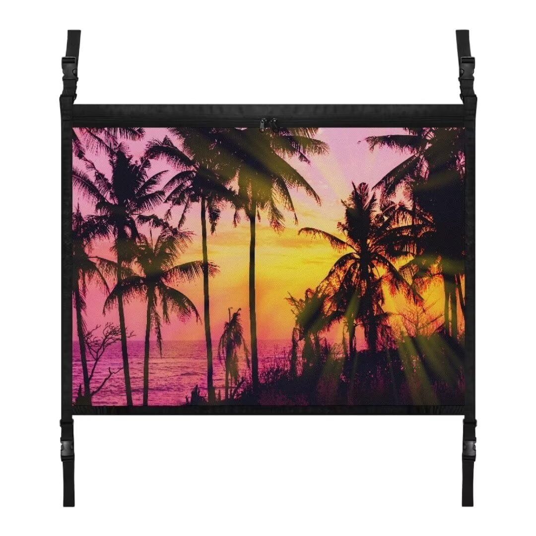 TOADDMOS Hawaii Beach Auto Deckenspeichernetz Kokospalme 31.69x24.02 IN Automotive Cargo Netze Auto Net Organizer, SUV Camping Zubehör von TOADDMOS