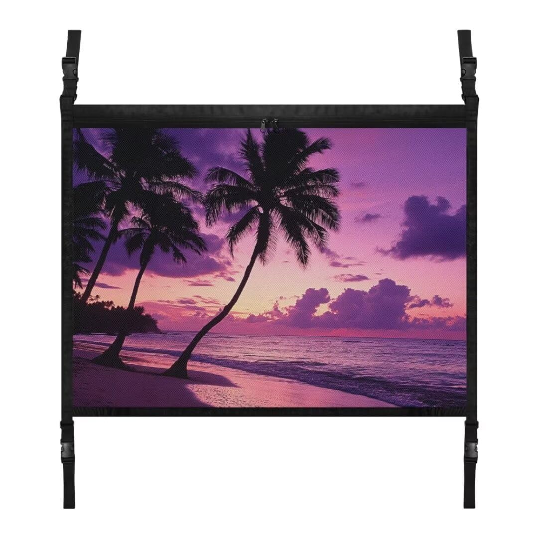 TOADDMOS Hawaii Beach Palm Auto Decke Cargo Net Tasche Lila Himmel Deckennetz Lagerung 31.69"x24.02" Road Trip Organizer, Auto Dach Zubehör von TOADDMOS