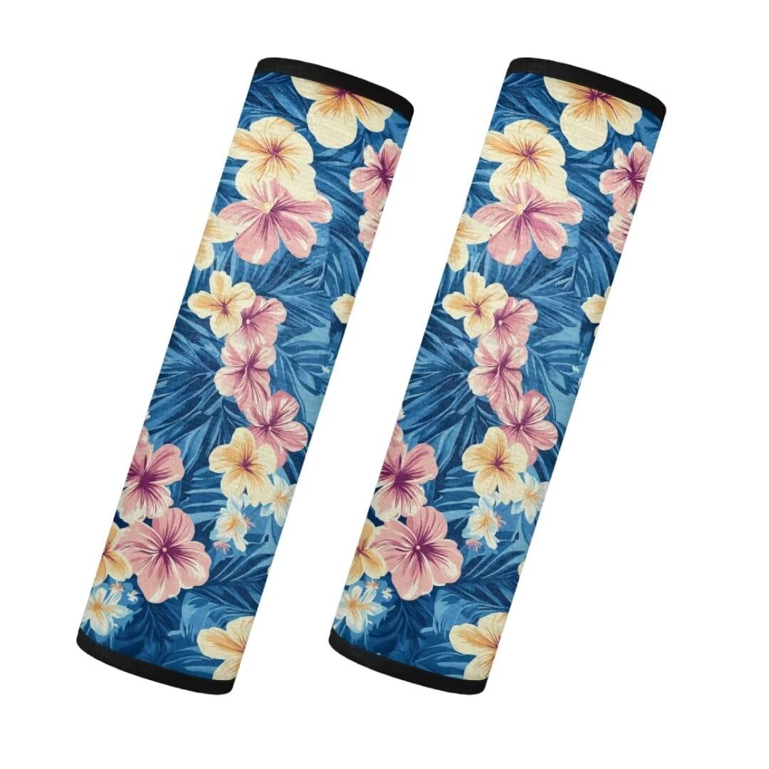 TOADDMOS Hawaii Floral Sicherheitsgurt Abdeckungen Blumen Bequeme Autositz Gurt Pads Set von 2 für Frauen Fluffy Autositz Schultergurt Pads Fit Automotive für SUV, LKW, Limousine von TOADDMOS