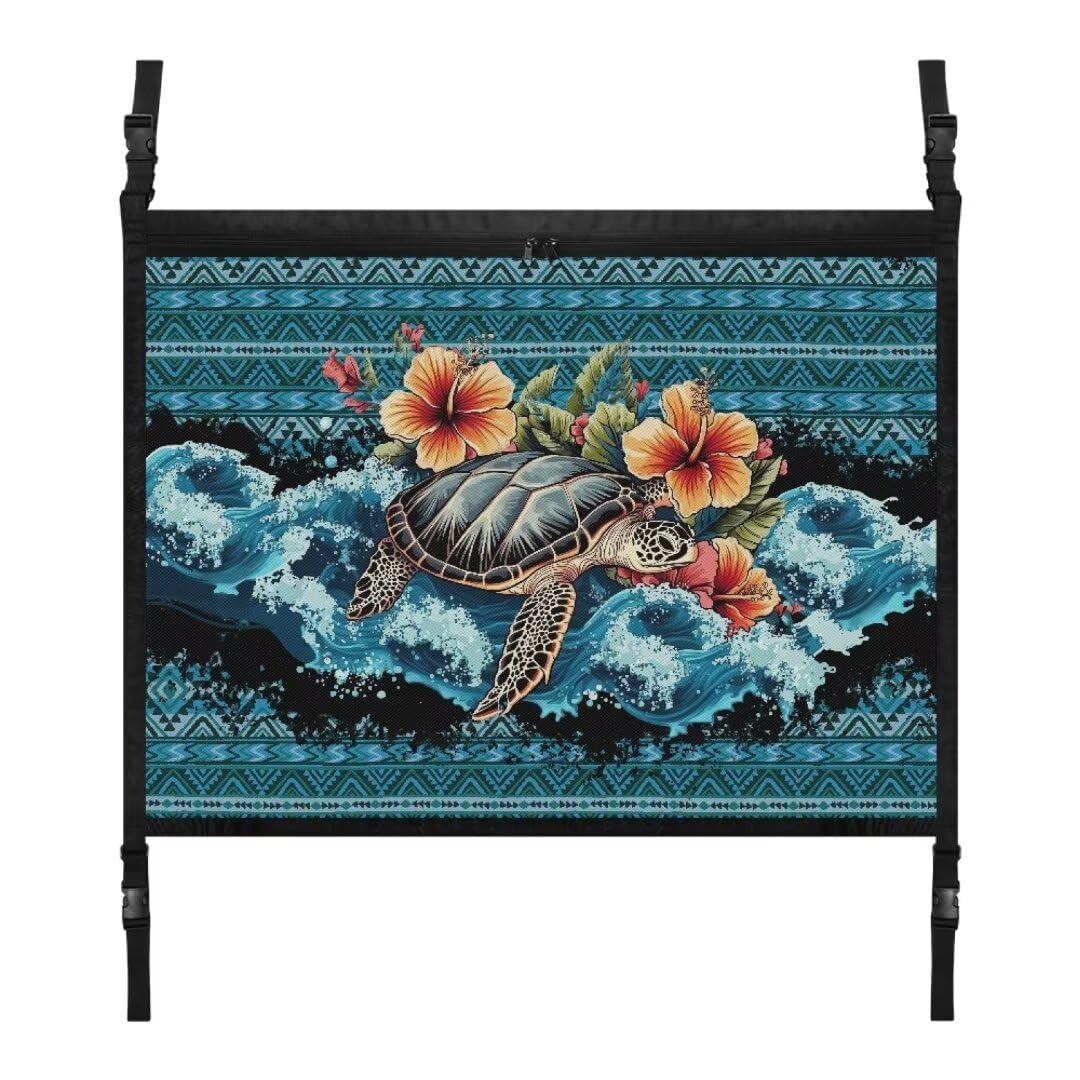 TOADDMOS Hawaii Hibiskus Schildkröte Cargo Net für Innen Auto Dach Aztec Tribal Geometrie 31.69x24.02 IN Fahrzeug Cargo Net, Auto Zubehör für Reise Auto Organizer von TOADDMOS