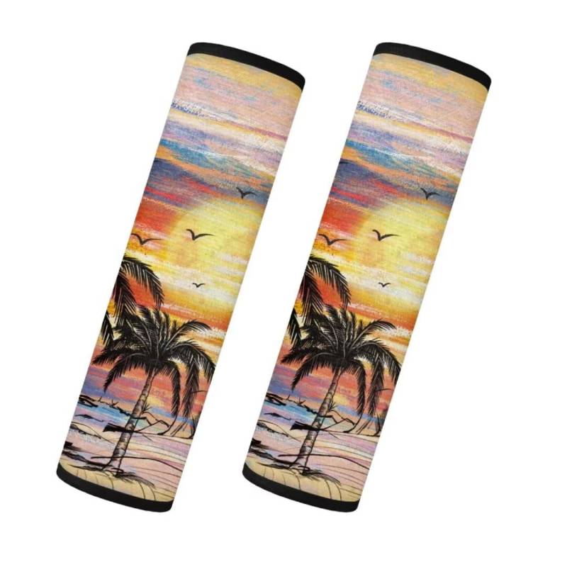 TOADDMOS Hawaii Sonnenuntergang Strand Sicherheitsgurt Abdeckung Pad Kokospalme Schulter Pads Pack von 2 verstellbaren Sicherheitsgurt Abdeckungen für Erwachsene, Auto Innendekoration von TOADDMOS