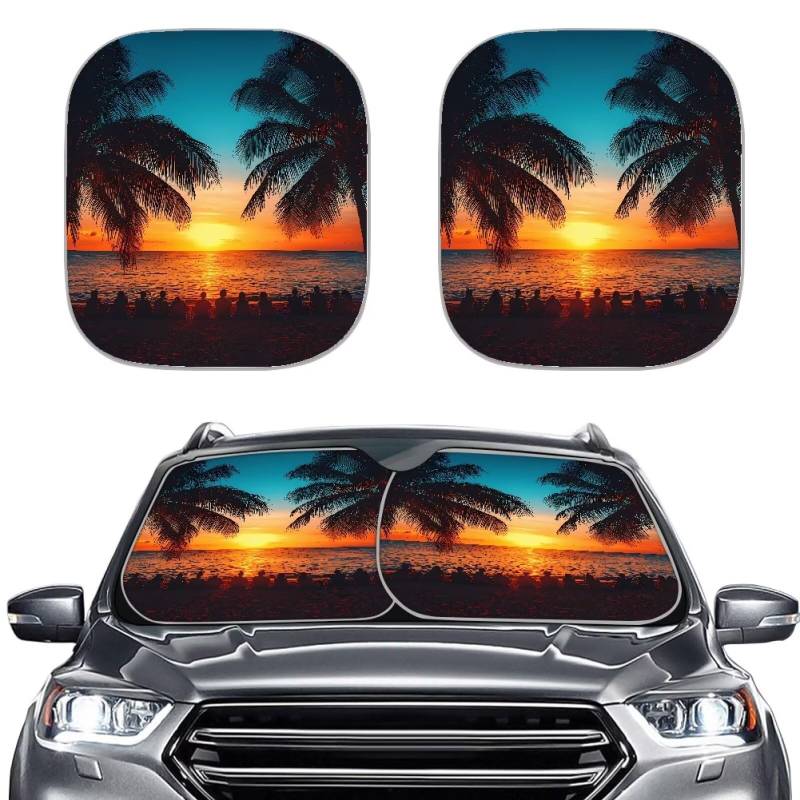 TOADDMOS Hawaii Sunset Auto Sonnenschutz Set von 2 Beach Palms Faltbarer Sonnenschutz Schutz Auto Windschutzscheibe Sonnenschirme Blockiert Max UV Strahlen und hält Ihr Fahrzeug kühl von TOADDMOS