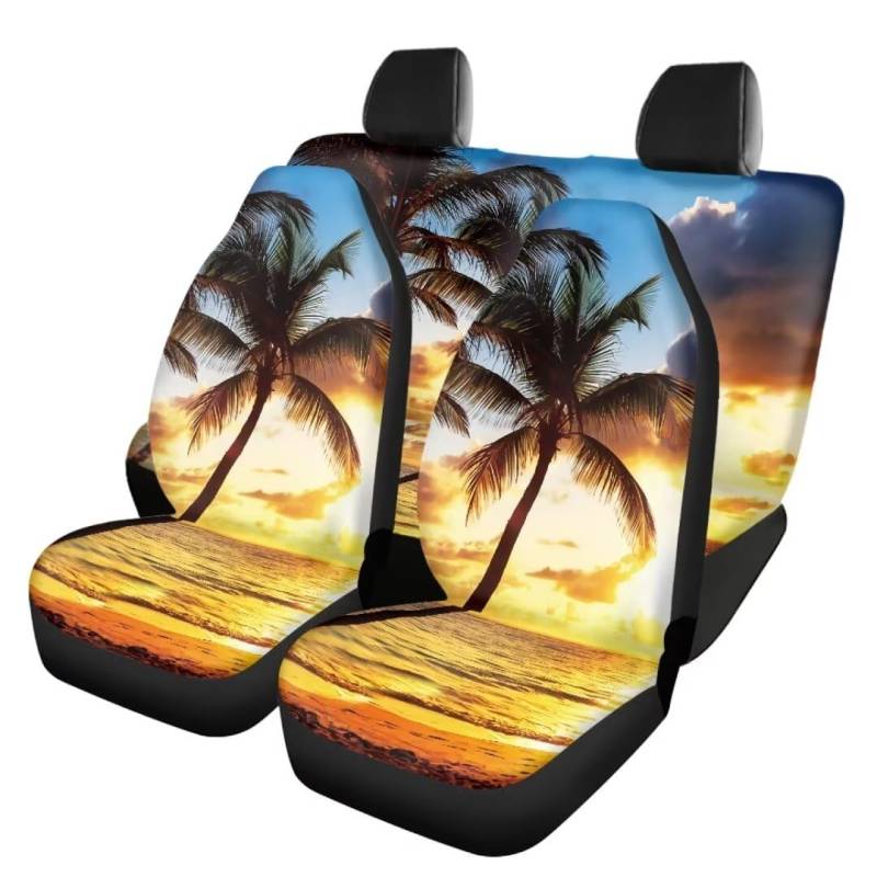 TOADDMOS Hawaii Sunset Beach Auto Sitzbezüge Set von 4 Kokospalme Front Autositzbezüge und Rückseite Autositzbezug Fit für Frauen Nette Mädchen Limousinen, Autos, Vans von TOADDMOS