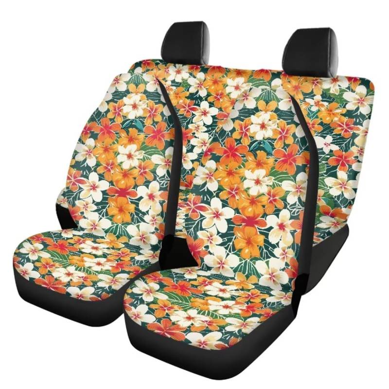 TOADDMOS Hawaiian Plumeria Automotive Universal Sitzbezüge Set von 4 für Frauen Damen Front Auto Sitzbezüge und Rücksitze Protektoren Ganzer Sitzschutz Auto Innenbezüge für Auto LKW Van SUV von TOADDMOS