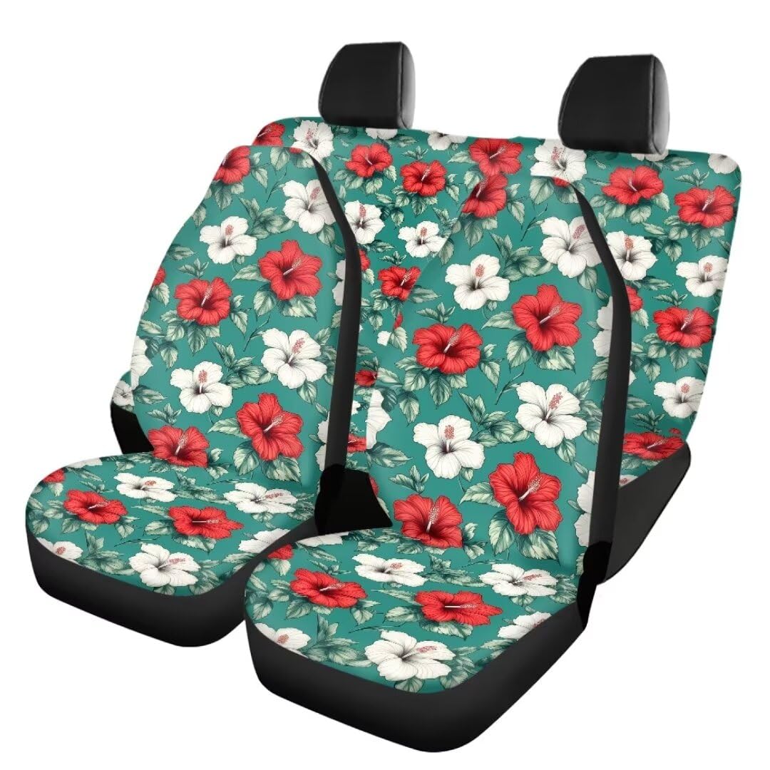 TOADDMOS Hibiskus Blumen Autositzbezüge Vollständiges Set beinhaltet Vorder- und Rücksitzbezug Waschbare Decke Autositzbezüge-Universal Fit für Autos Trucks&SUVs, Pack von 4 von TOADDMOS