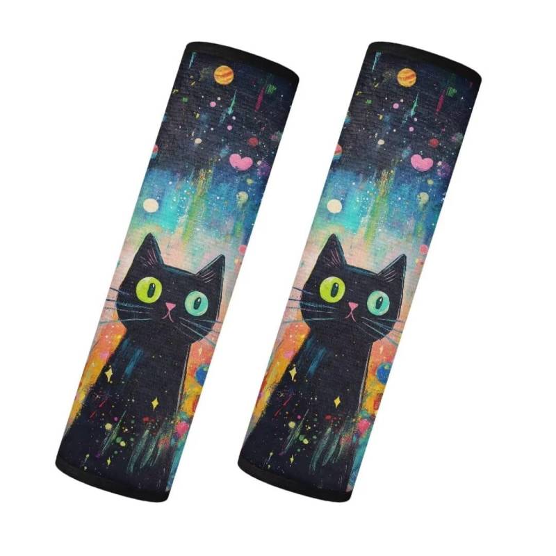 TOADDMOS Hippie Stil Katze Sicherheitsgurt Abdeckung Pad Set von 2 rutschfeste warme gemütliche Auto Sitzgurt Pads Sicherheitsgurt Kissen Auto Zubehör für Auto, SUV von TOADDMOS