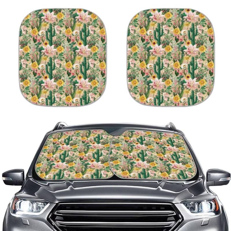 TOADDMOS Kaktus Auto Sonnenschutz Set von 2 Blumen Blumen Auto Windschutzscheibe Abdeckung Reflektierende Auto Schirm für UV-Strahlen und Sonne Hitzeschutz von TOADDMOS