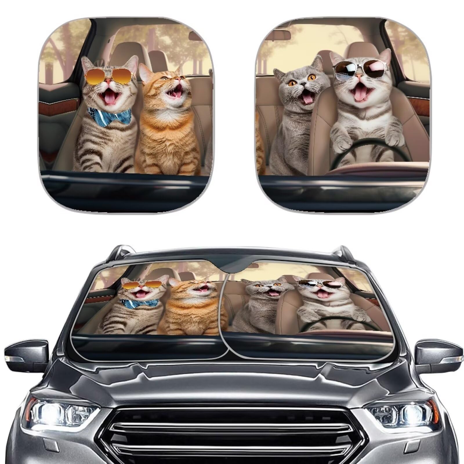 TOADDMOS Katzen Auto Windschutzscheibe Sonnenschirme 2-Pack Lustige Auto Sonnenschutz Faltbare Blocking Sonnenschutz Abdeckung für Frauen Männer, Auto Dekor Zubehör von TOADDMOS