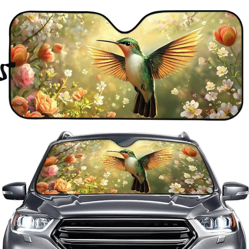 TOADDMOS Kolibri Auto Frontfenster Sonnenschutz für die meisten Limousinen SUV LKW Floral Blumen Front Windschutzscheibe Sonnenschutz hält Ihr Fahrzeug kühl von TOADDMOS