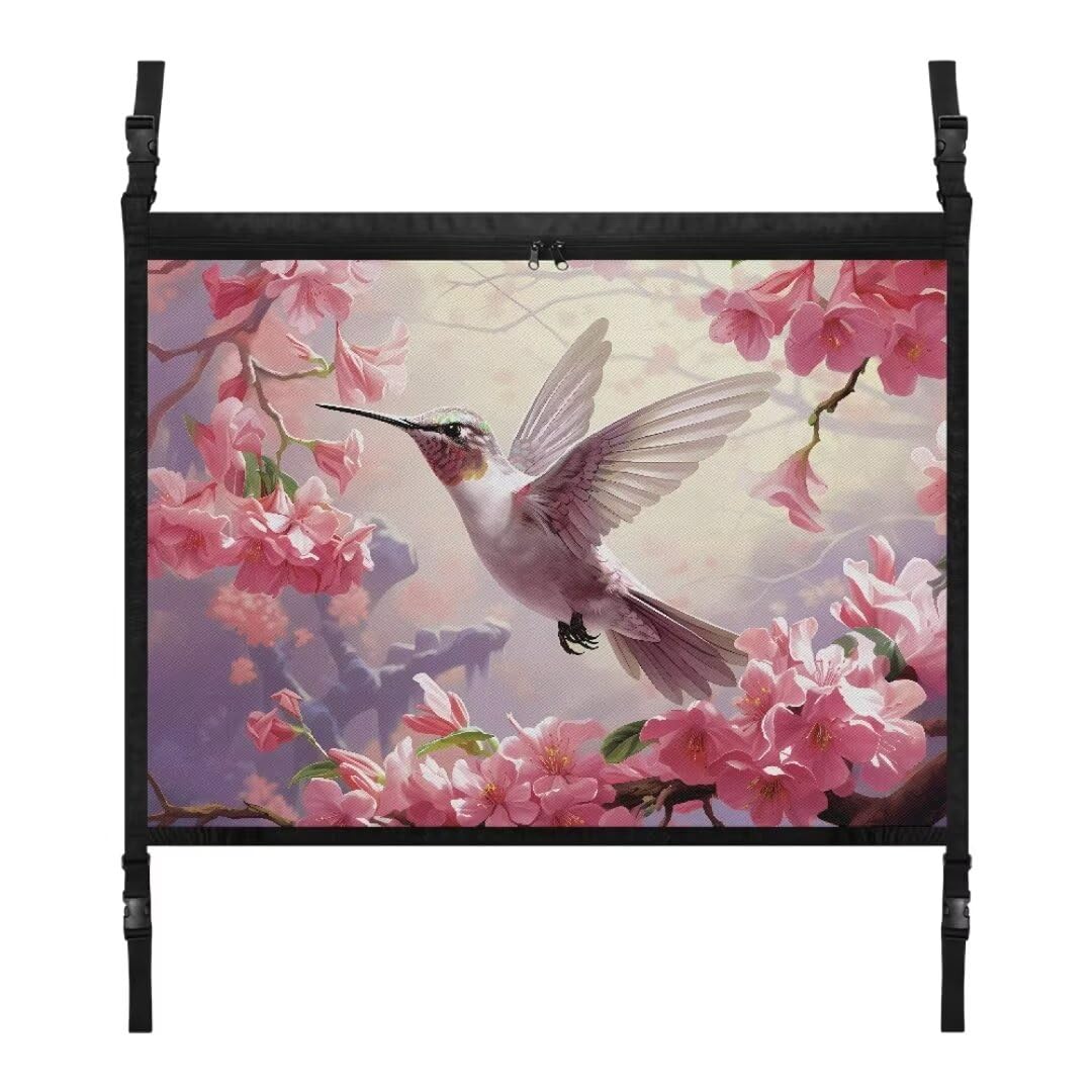 TOADDMOS Kolibri Rosa Pfirsichblüte 31.69x24.02 IN Auto Camping Lagerung Hängende Netzspeicher, Haken und Schleife, Road Trip Must Haves von TOADDMOS